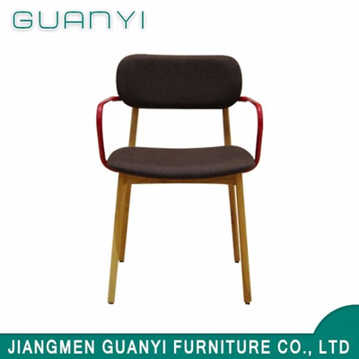 Hot Sale Fabric High Back Solid Wood Leg Dining Chair with Armrest
