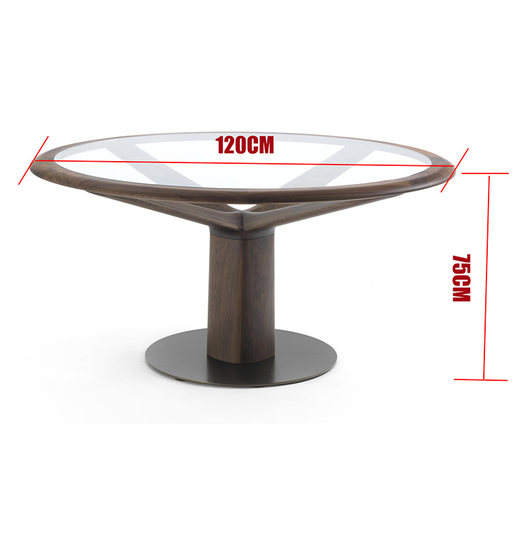 Moderna mesa de vidrio Top de madera Metal de metal Mesa de muebles