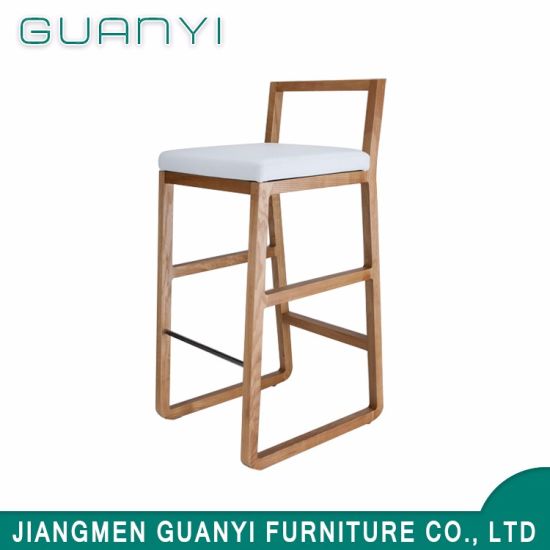 White Leather / PU Seat Unique High Legs Chair Wooden Bar Stool Bases